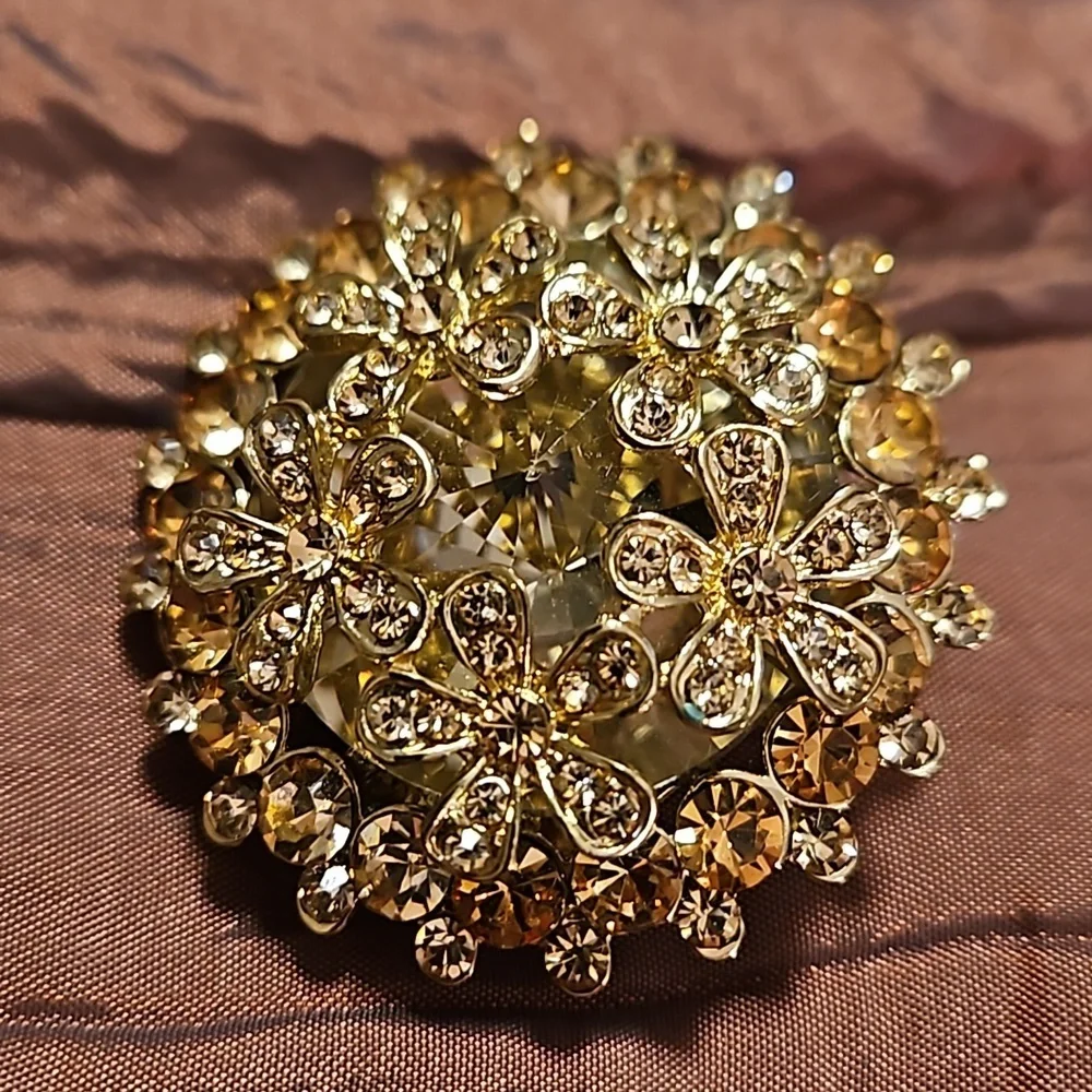 Stunning Crystal Floral Chunky Brooch Pin